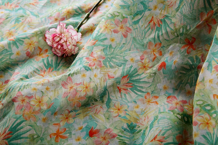 XIAYI Summer Night Floral Print Ramie fabric by the yard