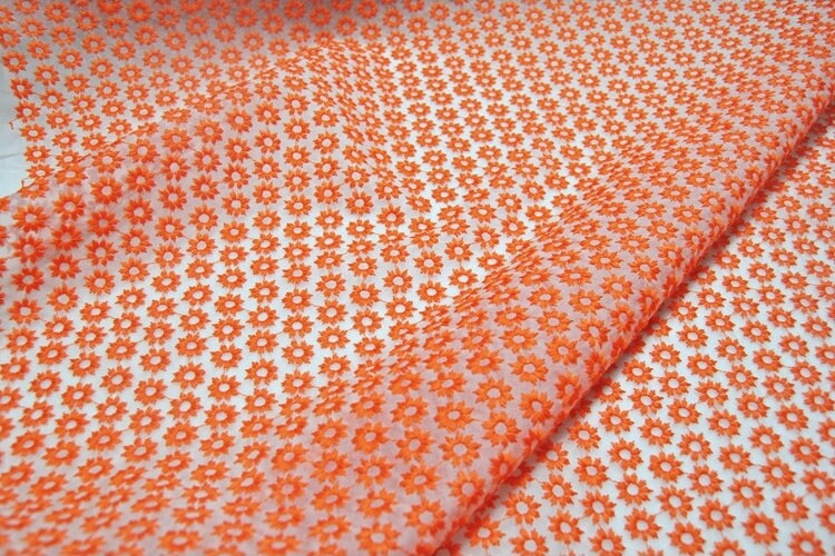 Orange Flower Embroidered Silk Organza Fabric/42.5”/108cm/for Bridal Wedding dress/Long Skirts/Shirt/Dresses/Evening Dresses-By the Yard