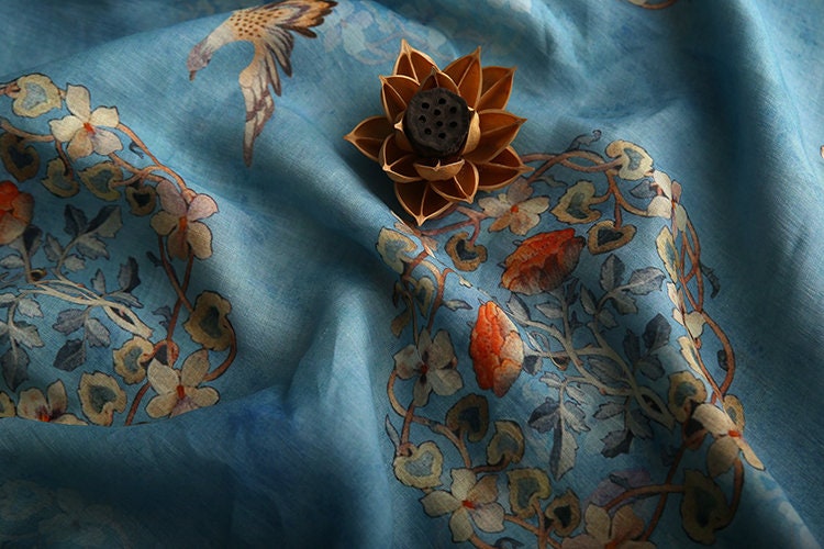 TUTENG - Floral Printed Ramie fabric by the Yard