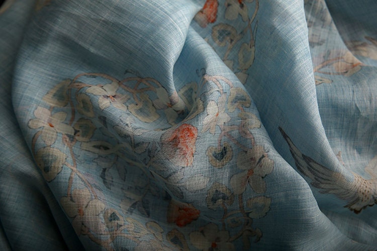 TUTENG - Floral Printed Ramie fabric by the Yard