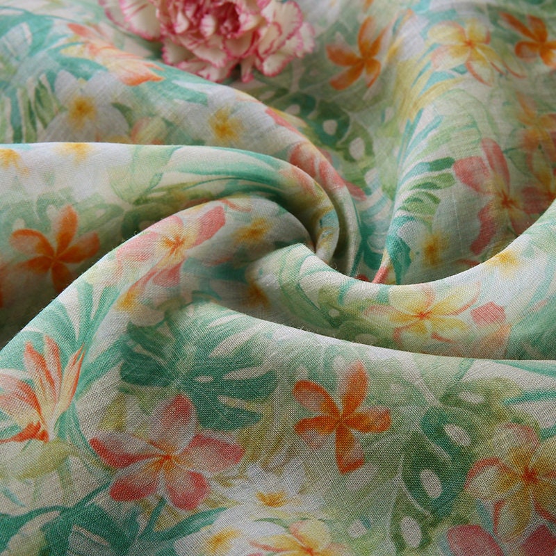 XIAYI Summer Night Floral Print Ramie fabric by the yard