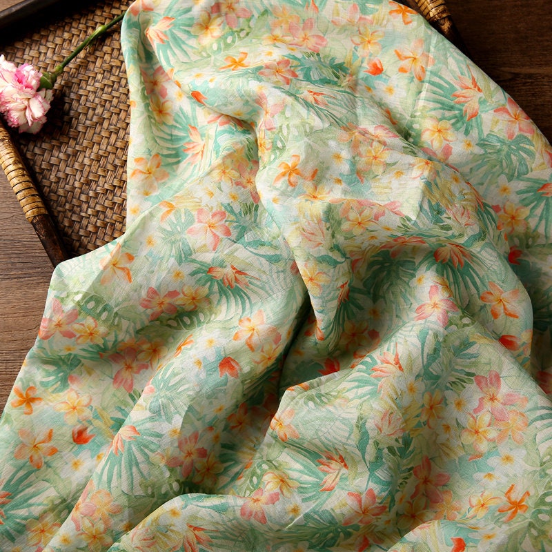 XIAYI Summer Night Floral Print Ramie fabric by the yard