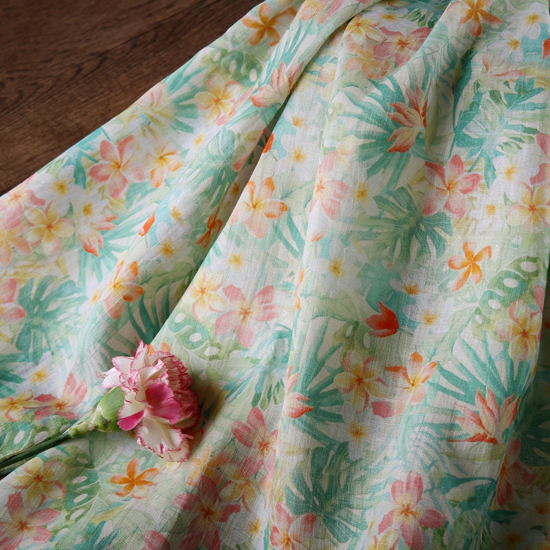 XIAYI Summer Night Floral Print Ramie fabric by the yard