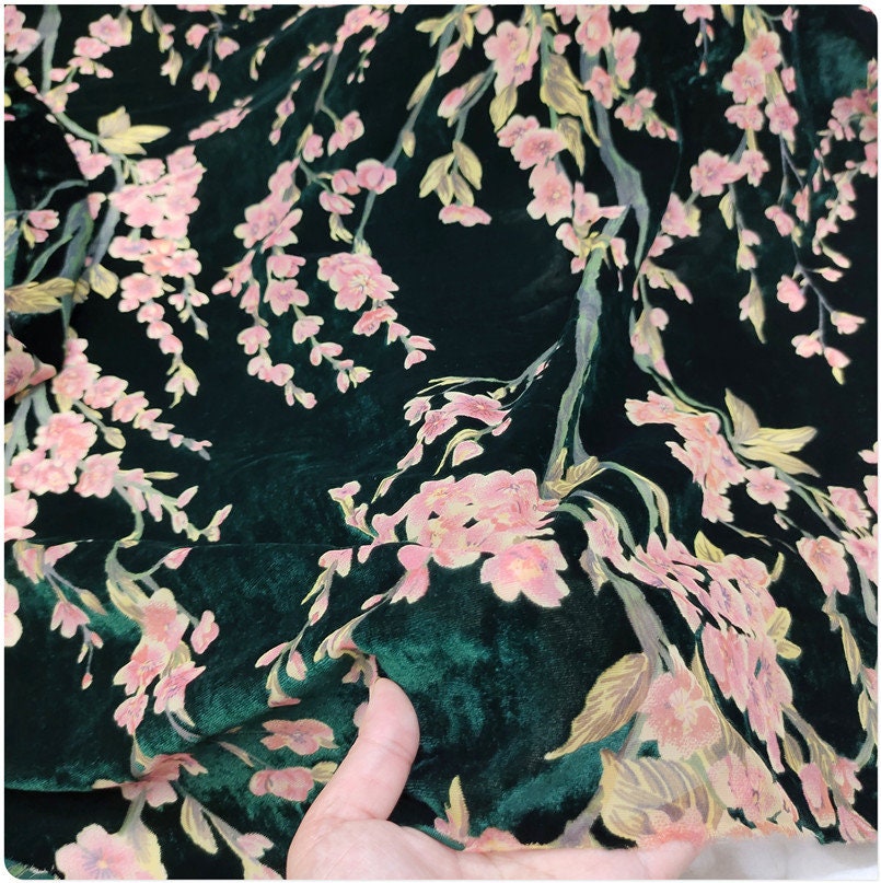 HONGMEI - 6 colors Plum Floral on Burnout Silk Velvet Fabric - 114cm wide by the Yard