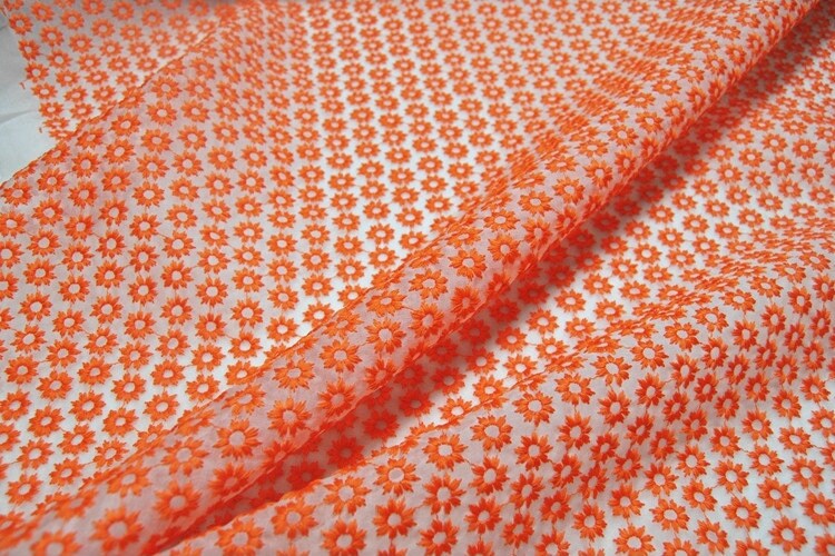 Orange Flower Embroidered Silk Organza Fabric/42.5”/108cm/for Bridal Wedding dress/Long Skirts/Shirt/Dresses/Evening Dresses-By the Yard