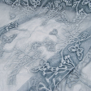 Plants Dyed Crinkled Silk Georgette Fabric/Butterfly Embroidery silk fabric by the Yard