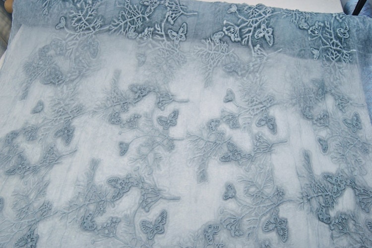 Plants Dyed Crinkled Silk Georgette Fabric/Butterfly Embroidery silk fabric by the Yard