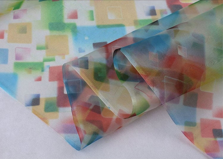 WUCAIGE - 6 momme Colorful Plaid Print Silk Organza Fabric - 138cm wide by the Yard