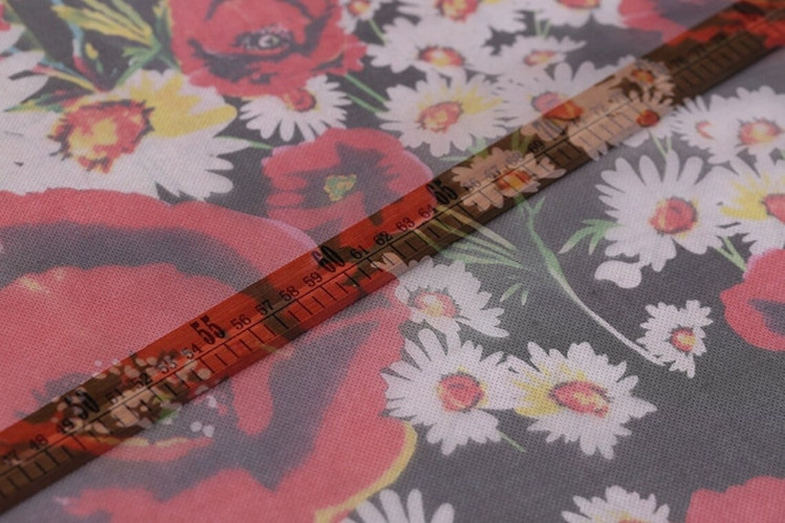 XIANGYANG - 6 momme Floral Print Silk Organza Fabric - 138cm wide by the Yard