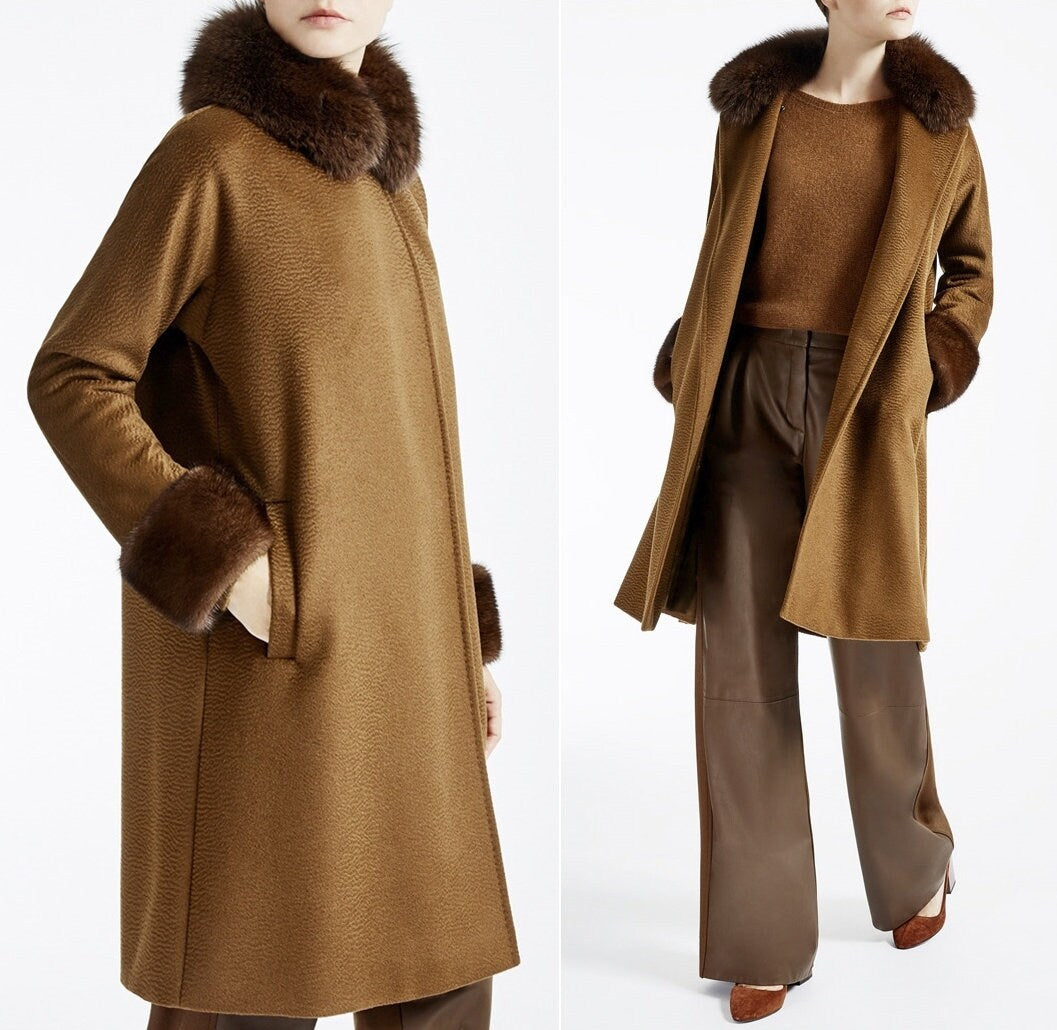 Camel 100% Cashmere Fabric Double Face Water Corrugated Texture Cashmere Fabric - 150cm wide by the Yard