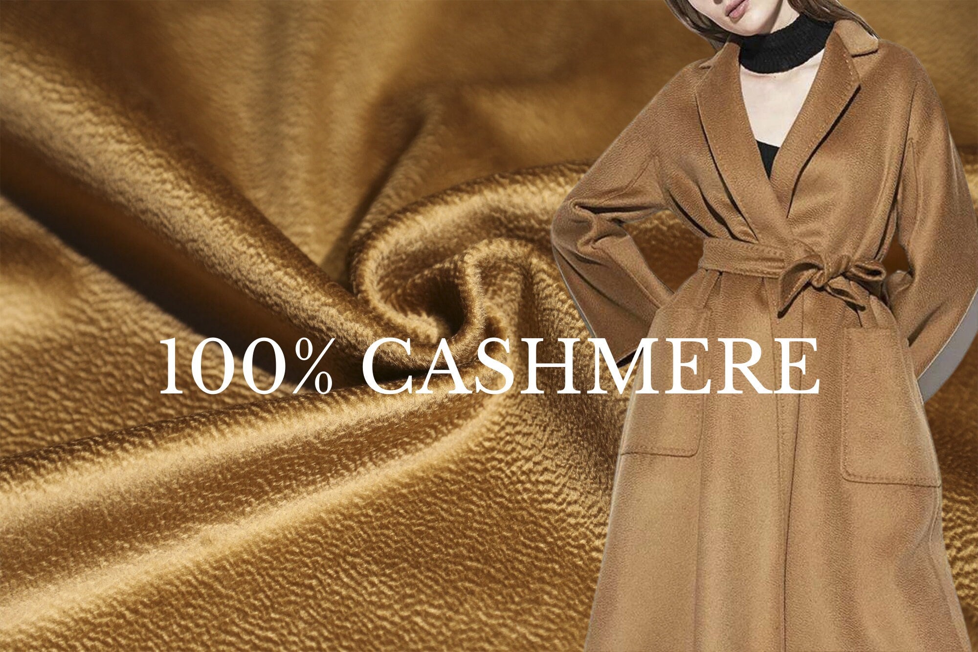 Camel 100% Cashmere Fabric Double Face Water Corrugated Texture Cashmere Fabric - 150cm wide by the Yard