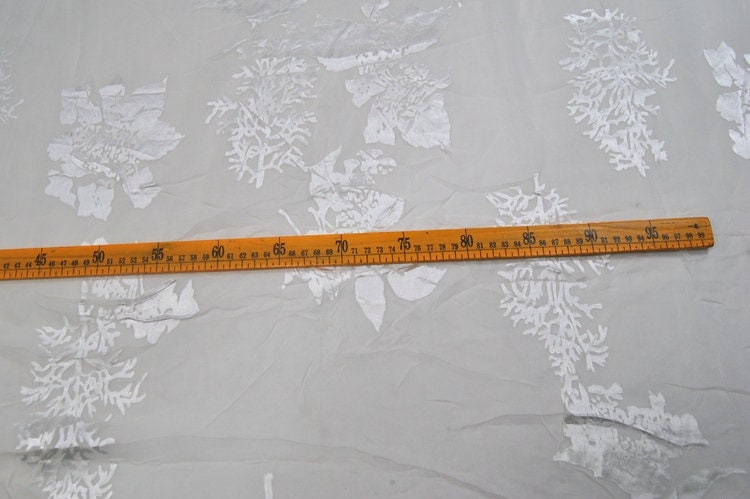 FURONG - White Flowers Sheer Burnout Silk Devore Satin Fabric - 114cm wide by the Yard