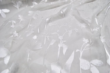 BAIZHIYE - White Flowers Sheer Burnout Silk Devore Satin Fabric - 138cm wide by the Yard