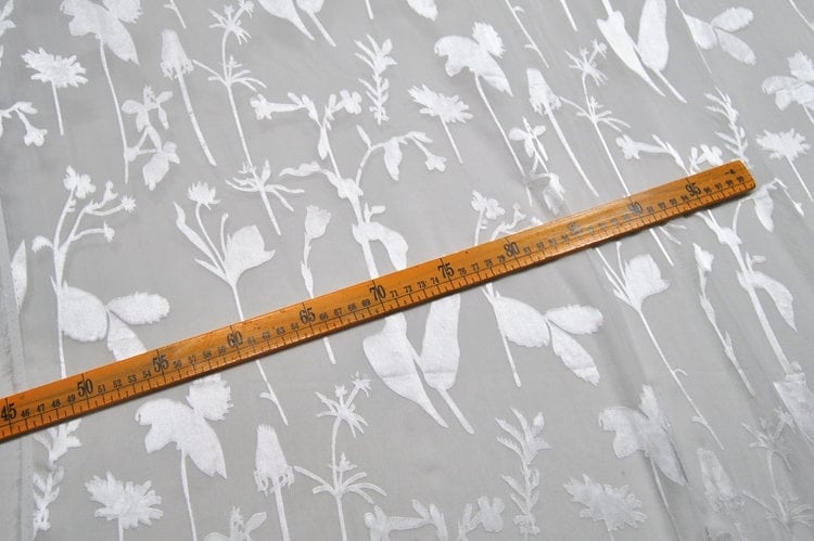 BAIZHIYE - White Flowers Sheer Burnout Silk Devore Satin Fabric - 138cm wide by the Yard