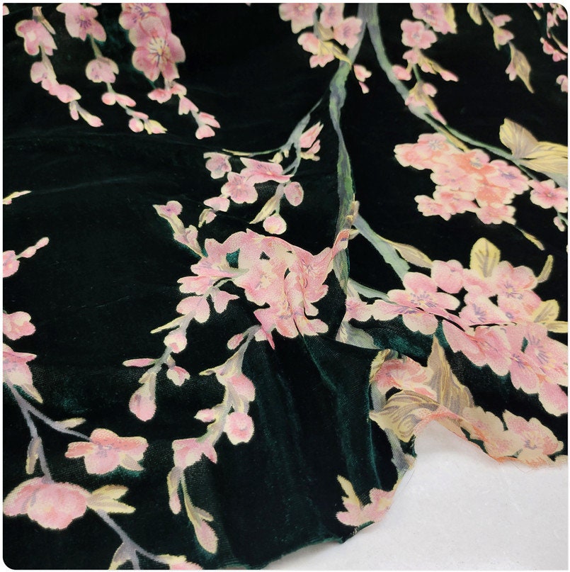 HONGMEI - 6 colors Plum Floral on Burnout Silk Velvet Fabric - 114cm wide by the Yard