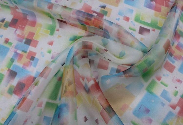 WUCAIGE - 6 momme Colorful Plaid Print Silk Organza Fabric - 138cm wide by the Yard