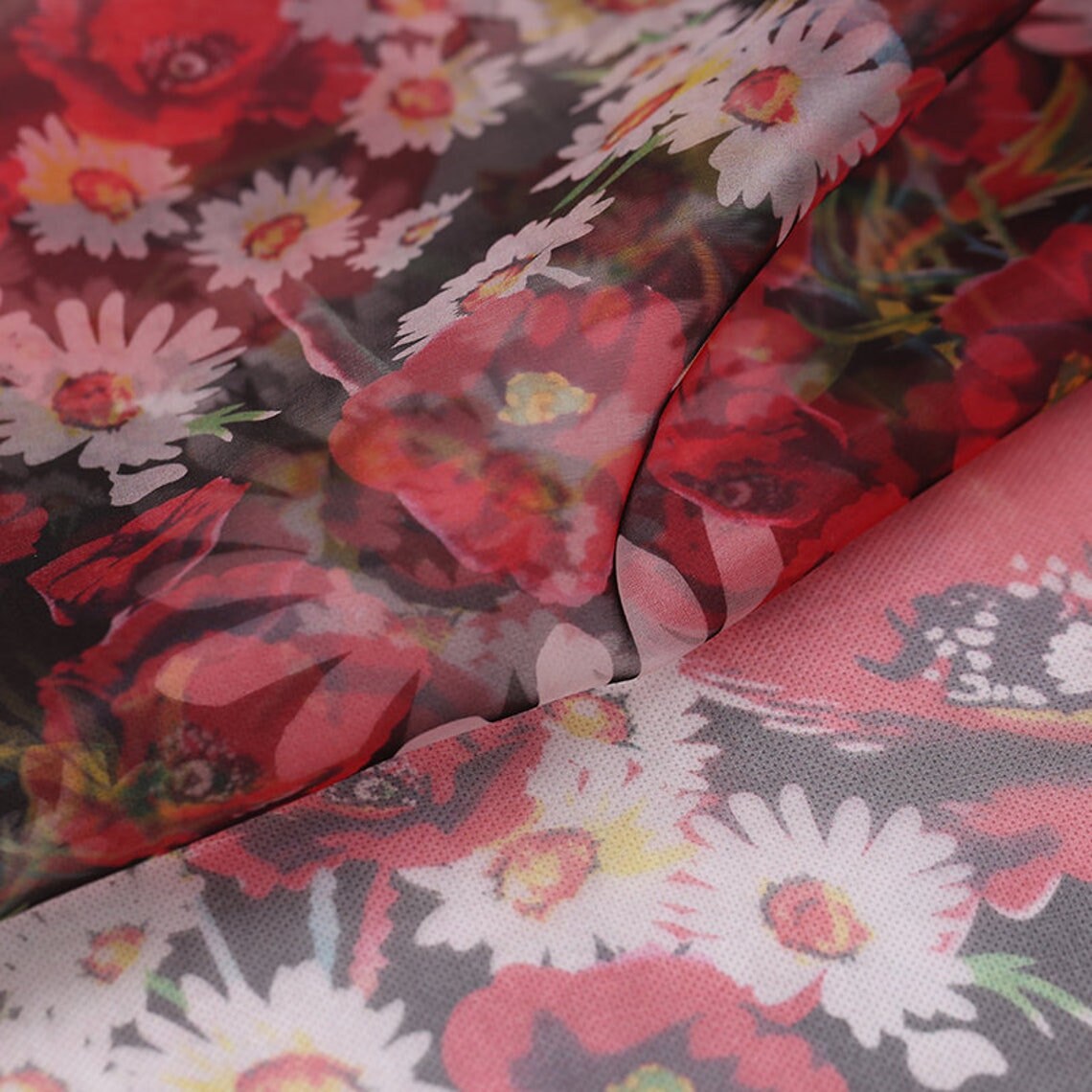 XIANGYANG - 6 momme Floral Print Silk Organza Fabric - 138cm wide by the Yard