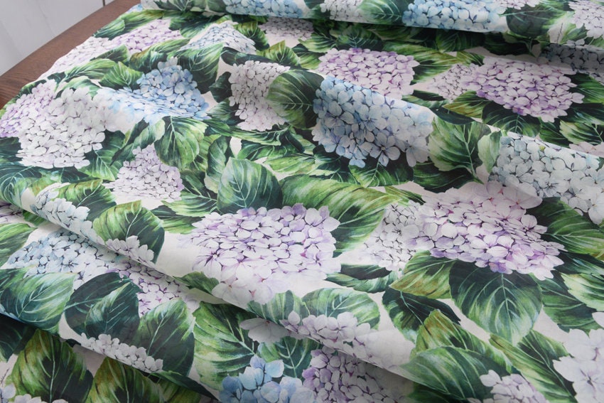 XIUQIU - Hydrangea print Silk Organza Satin 140cm Fabric-By the Yard