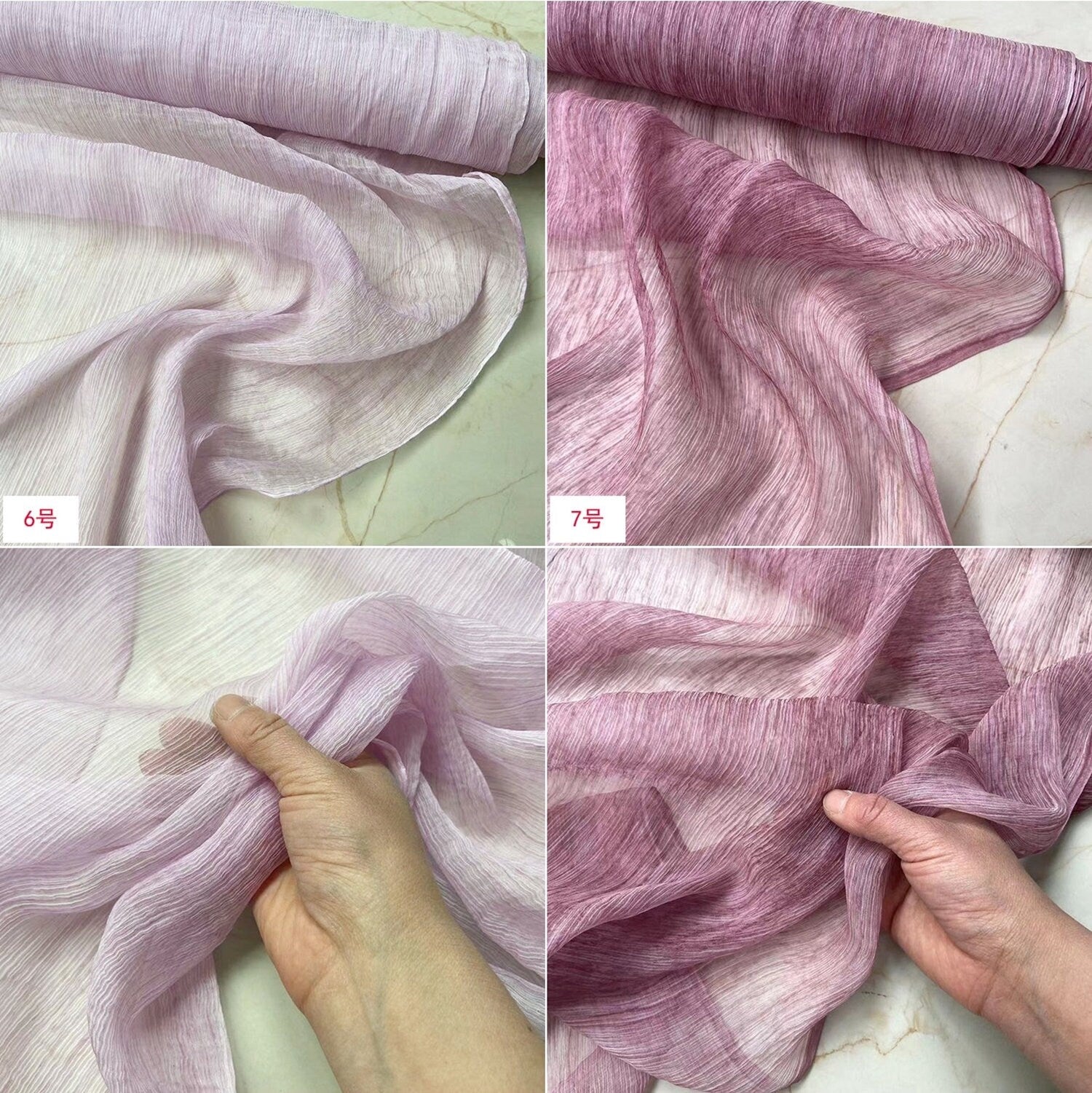 6 momme Nature Plant-Dye Chrinkled Silk Georgette Fabric - 130cm wide by the Yard