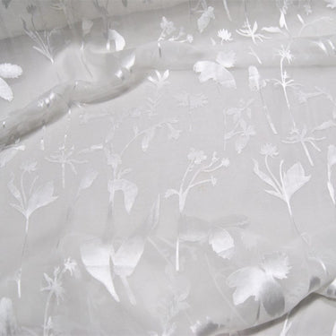 BAIZHIYE - White Flowers Sheer Burnout Silk Devore Satin Fabric - 138cm wide by the Yard
