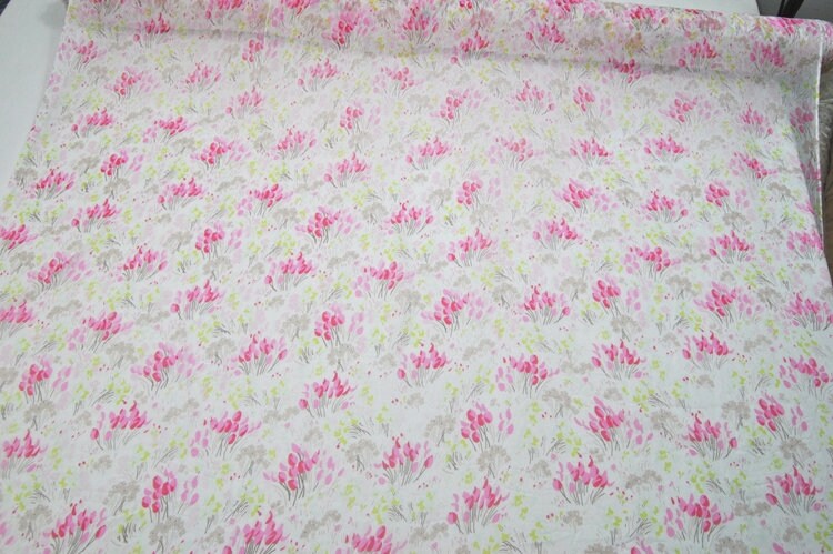 KUAILE - 6 Momme Crinkled Silk Georgette Pink Flower Print Fabric 120cm by the Yard
