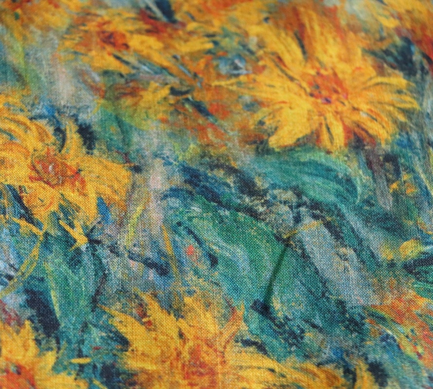 HUAYUANZHIJU - Wild Chrysanthemum Print Ramie Fabric-By the Yard