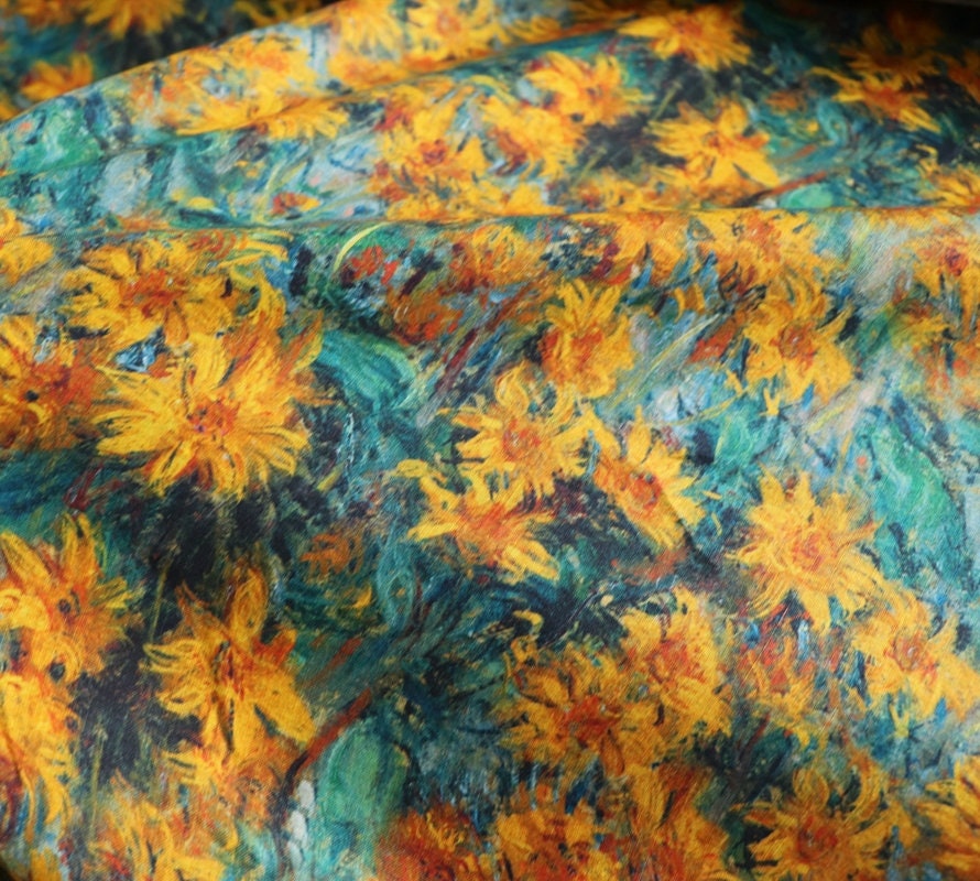 HUAYUANZHIJU - Wild Chrysanthemum Print Ramie Fabric-By the Yard