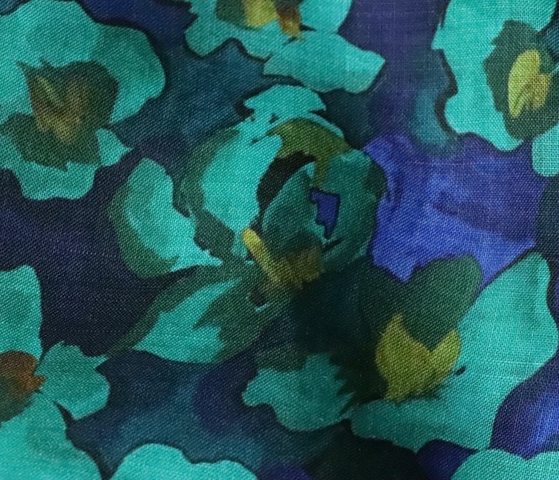 LANYUN - Floral Print Ramie Fabric-By the Yard