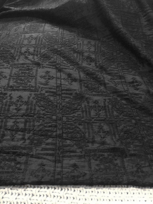 HEISHIZI - Vintage Cross-Stitched Embroidered Silk Cotton Fabric - 135cm wide by the Yard