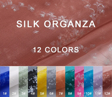 12 Colors Floral Print Stiff Structured Grid Cloth Silk Organza Fabric - By the Yard