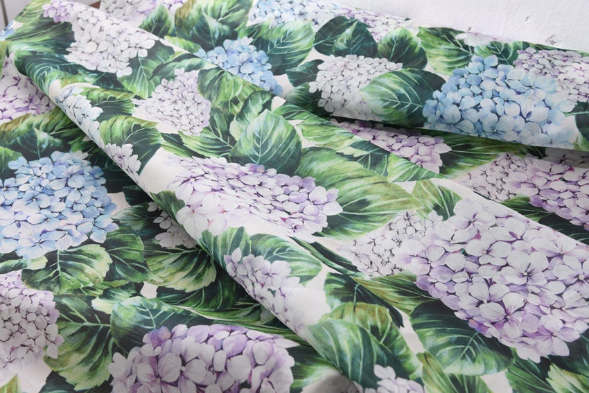 XIUQIU - Hydrangea print Silk Organza Satin 140cm Fabric-By the Yard