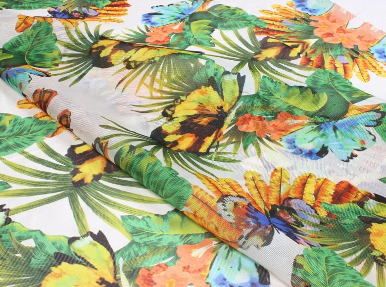 TIAOWEN - 12 momme Butterfly Floral Print Stripe Silk Organza Fabric - 140cm wide by the Yard