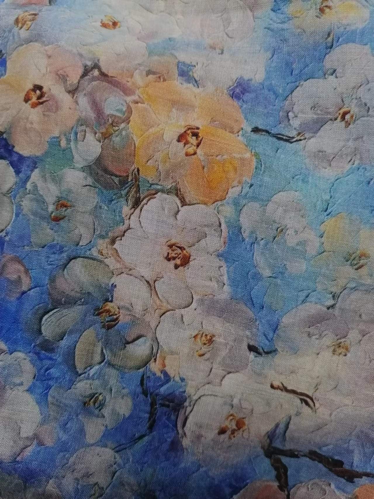 WUBANHUA - Oil Painting Style Blue Ramie Fabric - 140cm by the Yard