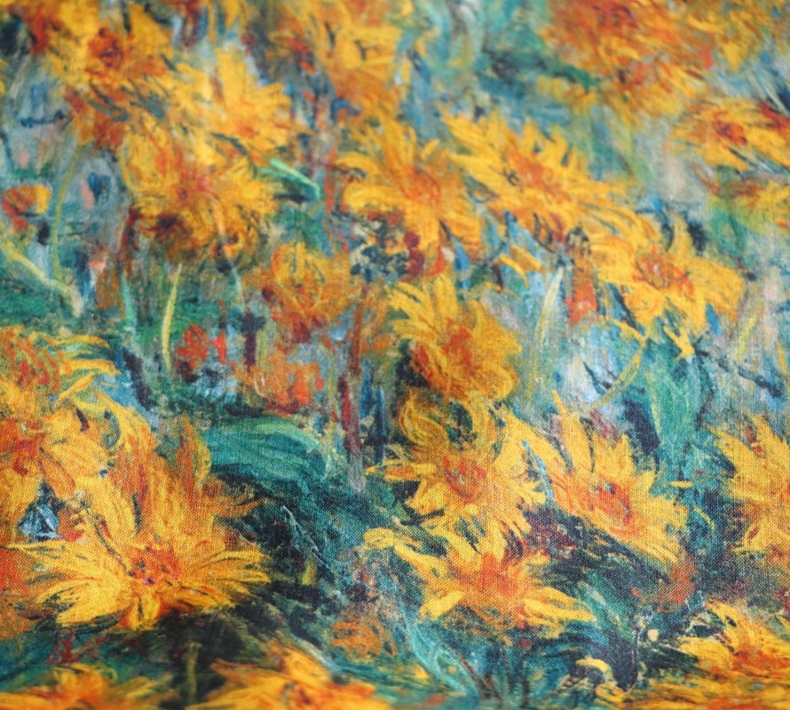 HUAYUANZHIJU - Wild Chrysanthemum Print Ramie Fabric-By the Yard