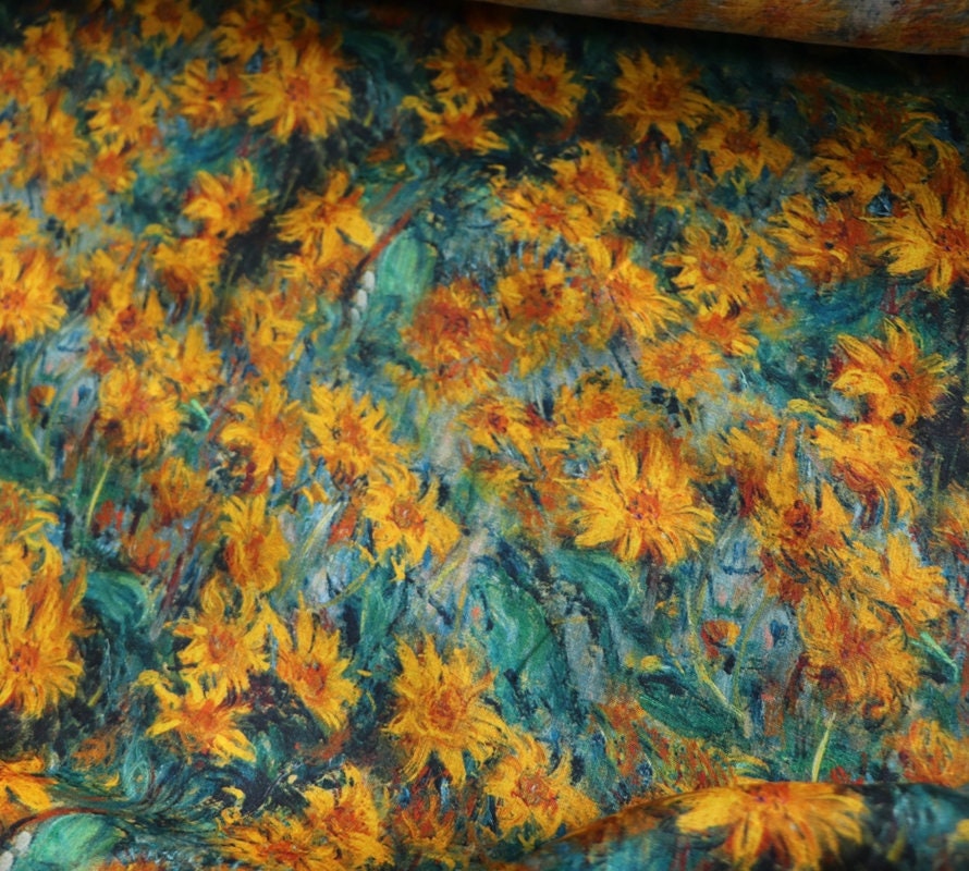 HUAYUANZHIJU - Wild Chrysanthemum Print Ramie Fabric-By the Yard