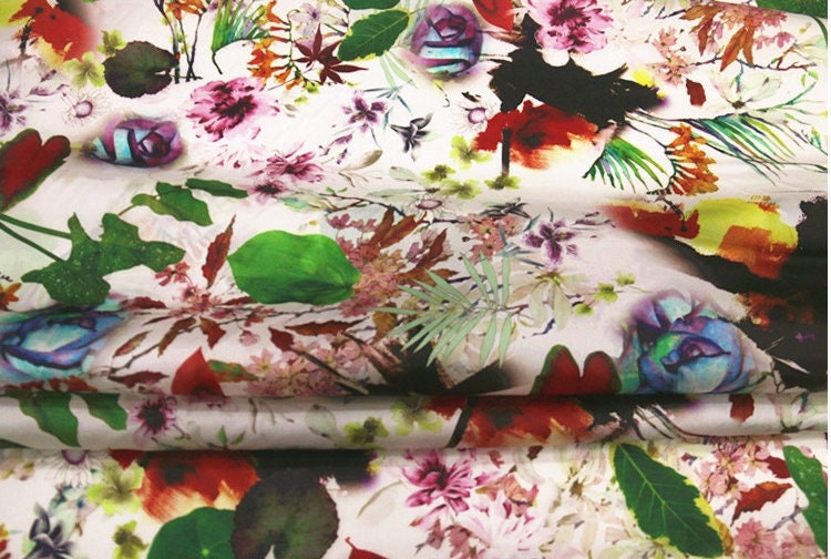 Silk Organza Satin with Floral Print Silk Fabric By the Yard