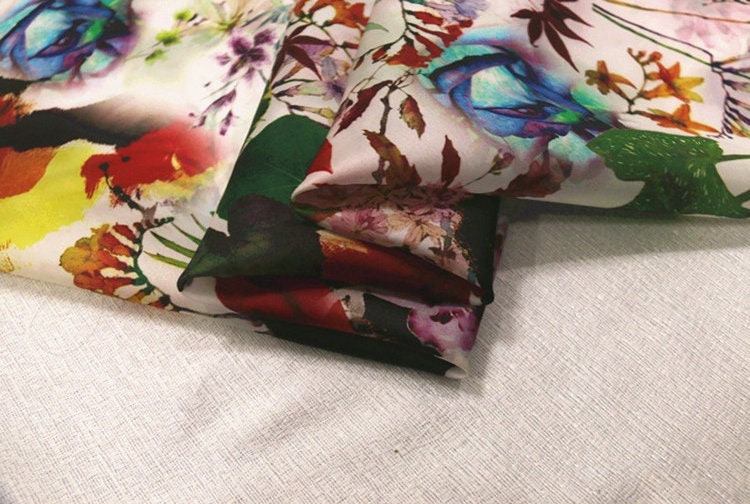 Silk Organza Satin with Floral Print Silk Fabric By the Yard