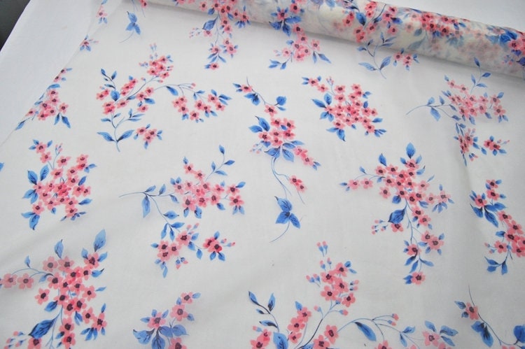White Silk Organza Floral Print Silk Fabric By the Yard
