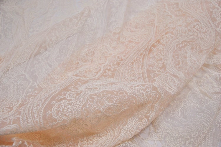 Paisley Embroidery Pink Silk Organza Fabric By the yard