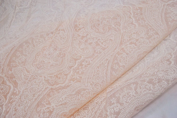 Paisley Embroidery Pink Silk Organza Fabric By the yard