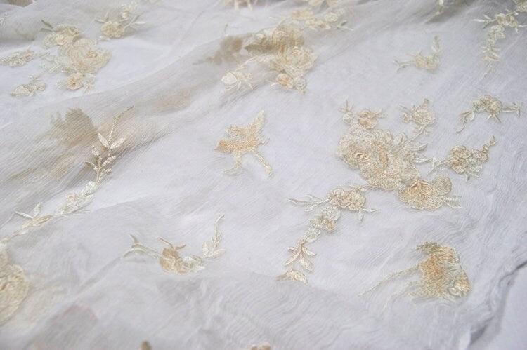 SUYABAI - Embroidered Crinkled Silk Georgette Fabric - 135cm wide by the Yard