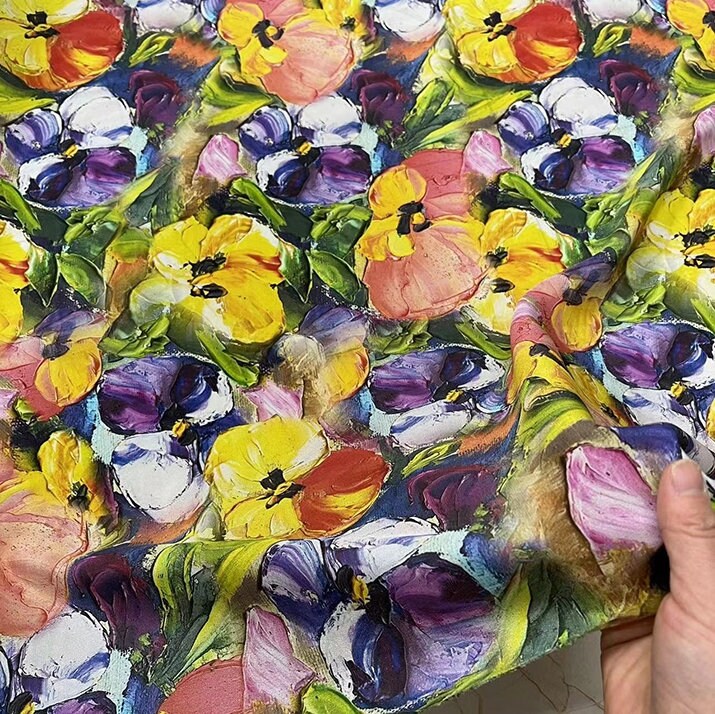 SANSEJIN - 14 momme Floral Print Silk Crepe de Chine Fabric - 114cm wide by the Yard