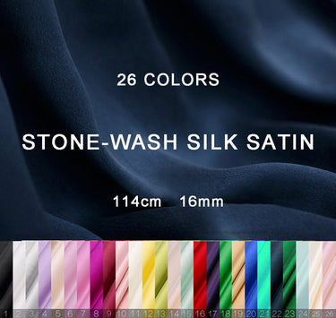 24 Colors - 16 momme Stone-Wash Silk Satin Fabric - 114cm wide by the Yard