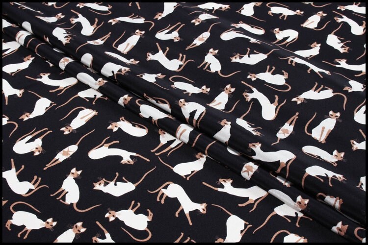 KATONGMAO - 16 momme Cartoon Kitten Print Silk Crepe de Chine Fabric - 140cm wide by the Yard