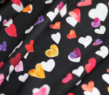 CAIXING - 12 momme Colorful Heart Print Silk Crepe de Chine Fabric - 135cm wide by the Yard