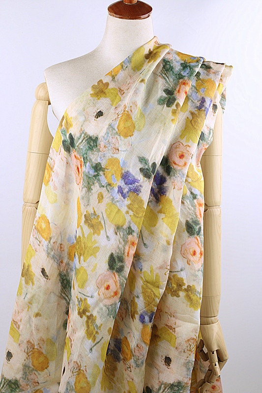 Sweet Dreams Vintage Style Floral Printed Ramie fabric for Summer Dresses By the Yard