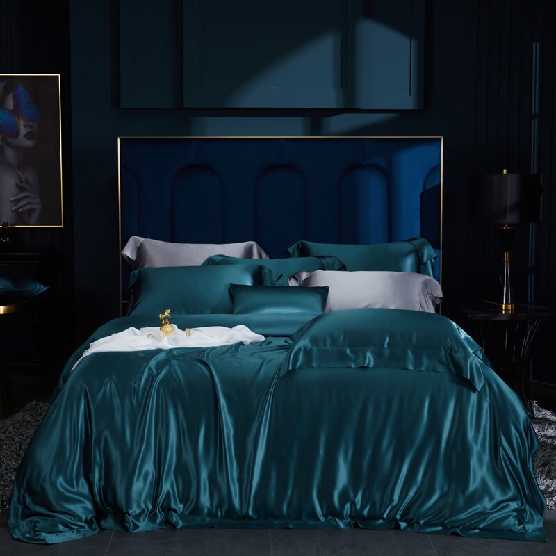 PEACOCK BLUE - 30 Momme Silk Duvet Cover