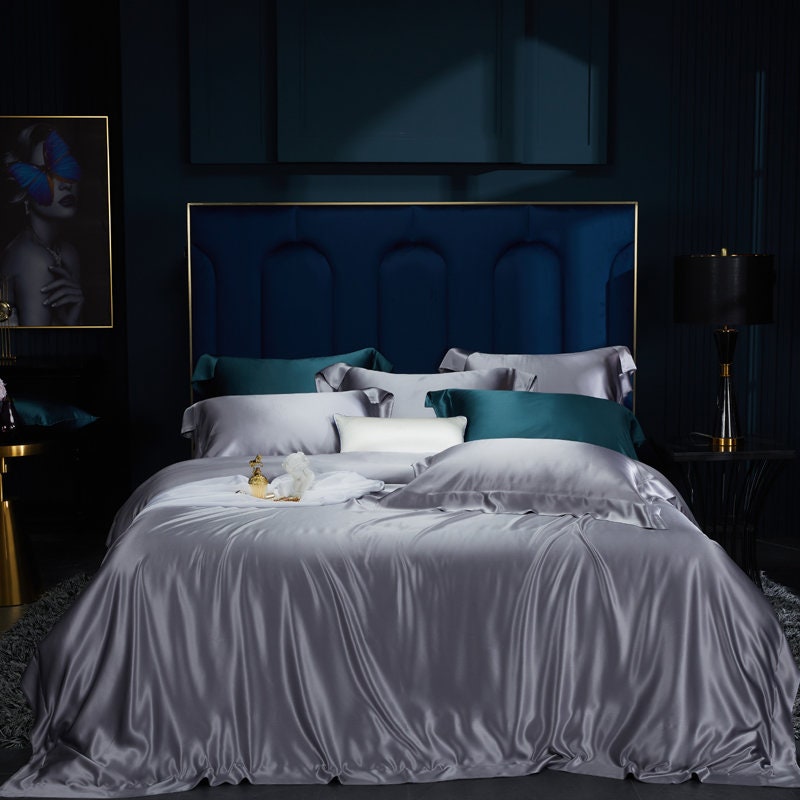 BLUISH GRAY - 30 Momme Silk Duvet Cover