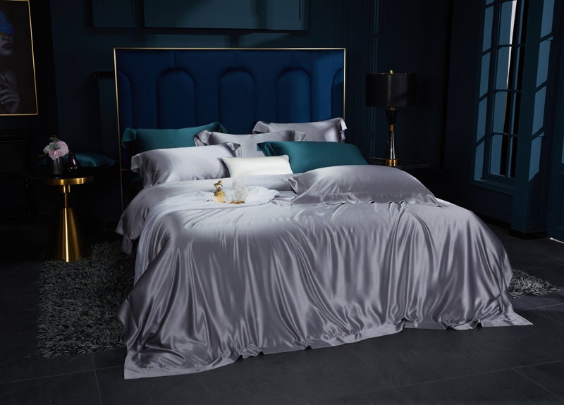 BLUISH GRAY - 30 Momme Silk Duvet Cover