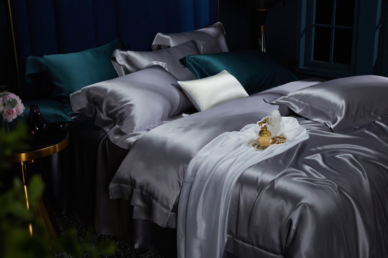 BLUISH GRAY - 30 Momme Silk Duvet Cover